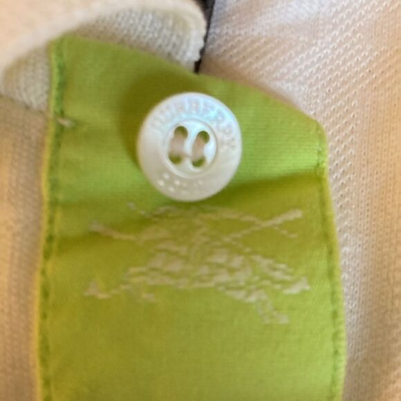 Burberry Golf Polo Shirt with White Shadow Check Pattern Tipped in Lime Green. - Picture 3 of 10